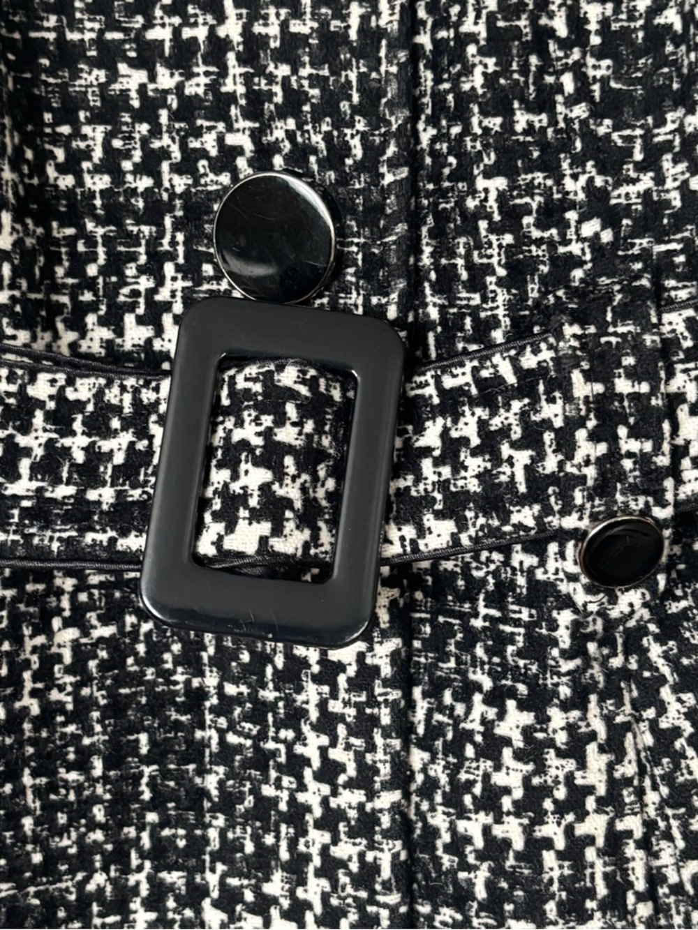 Soia & Kyo Wool Blend Tweed Belted Trench Coat - Black & White Houndstooth Small - Picture 11 of 12